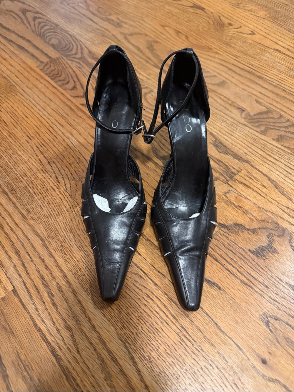 ALDO Black Pointed Leather Ankle-Strap stiletto Heels size 37